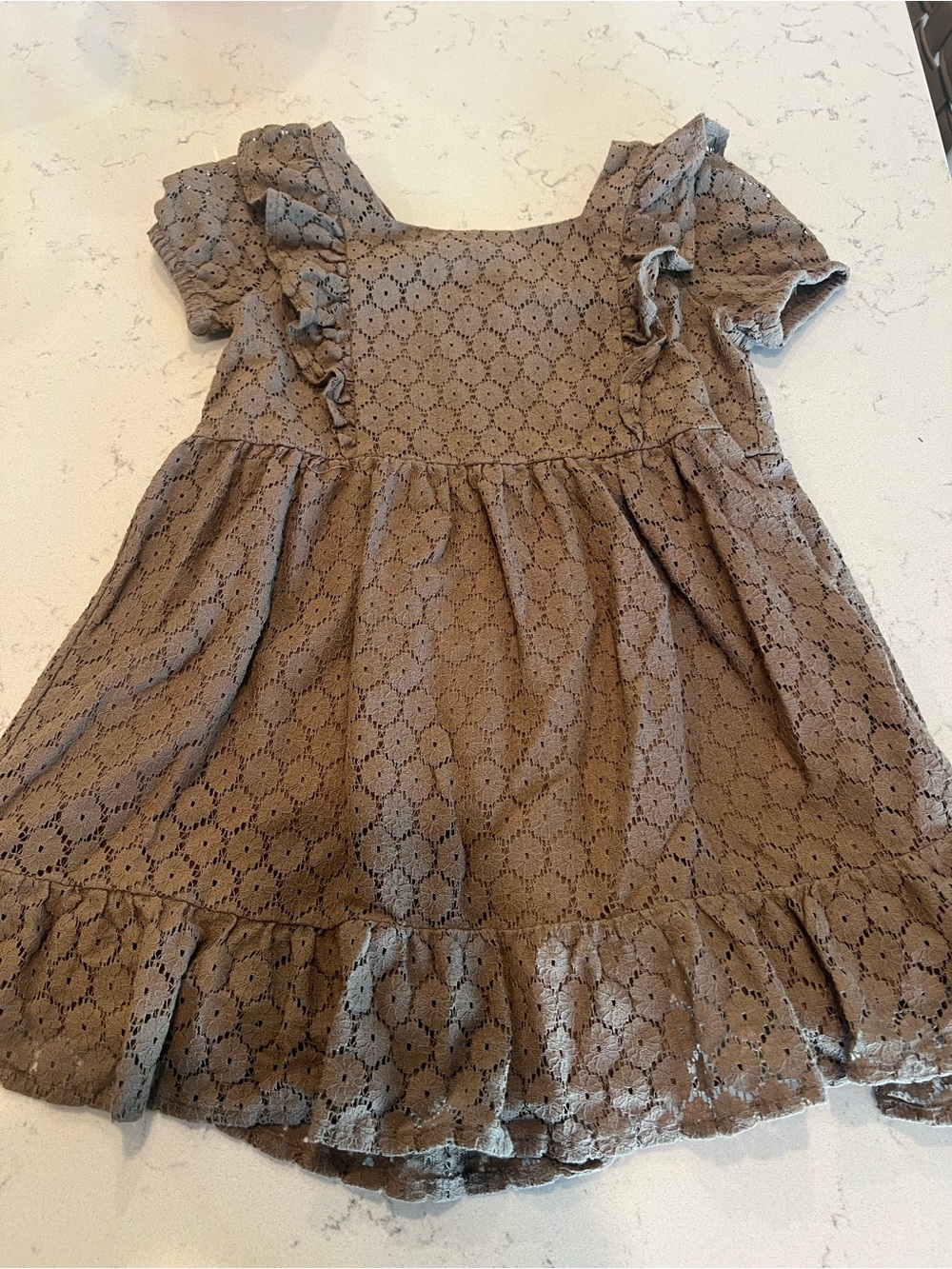 Art Class Girls' Lace Ruffle Dress in Brown/Olive color - 5T